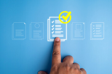 Database directory, E-document management, office concept. Business working on folder and files...