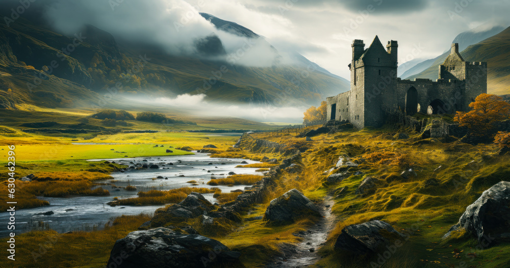 Wall mural weathered beauty: ancient castle ruins in the scottish landscape