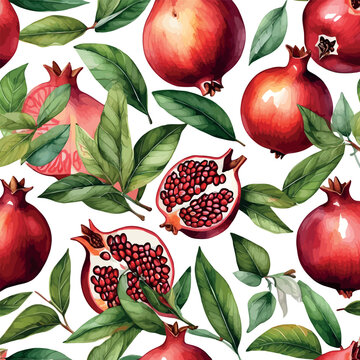 Hand drawn watercolor pomegranate painting on white background. Fruit vector illustration. Pattern watercolor fruit.