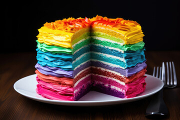 Cake with rainbow layers in the section