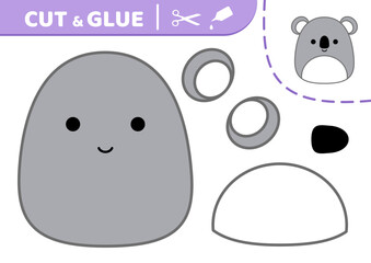 Koala bear. Squishmallow. Cut and glue. Applique. Paper game. Kawaii vector