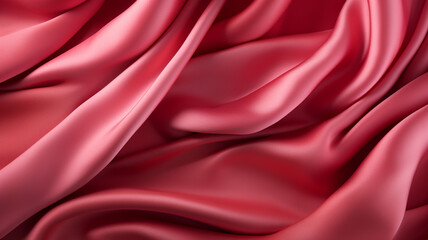 Obraz premium Crimson Elegance Mesmerizing 3D Render Red Silk Fabric, Abstract Patterns Rich Red Hues, Curved Waves Graceful Motion, Iridescent Design Element for Captivating Banner Background and Wallpaper