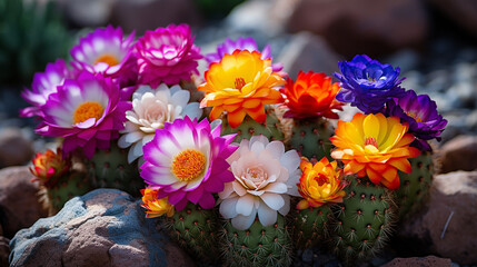 A close-up of a unique and critically endangered cactus species with vibrant blooms 