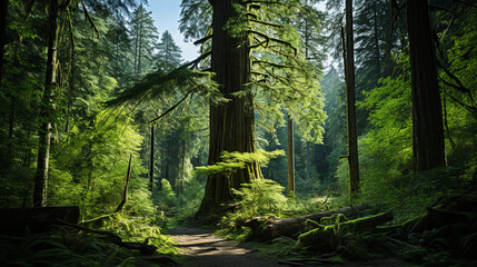 A magnificent old-growth forest showcasing various endangered tree species 