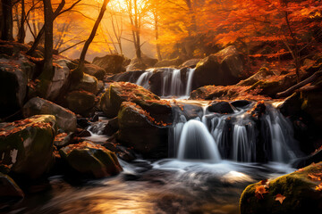 Small waterfall in autumn forest