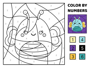 Butterfly. Color by number. Squishmallow. Coloring page. Game for kids. Kawaii, cartoon, vector