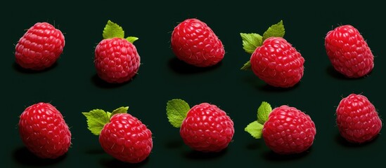 A collection of raspberry images with blank space for text, isolated and captured from various angles. The images can be used for antiviral treatment or coronavirus prevention messaging.