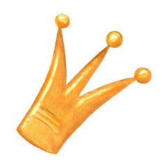 Watercolor illustration of a golden crown. Made by hands isolated on transparent background