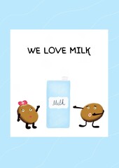 Funny cookies with milk and text WE LOVE MILK