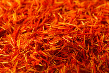 Pile of saffron as background, closeup