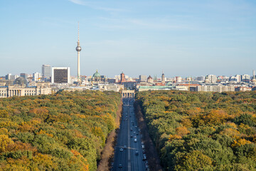 Aerial view of the Tiergarten district and Berlin skyline in autumn
