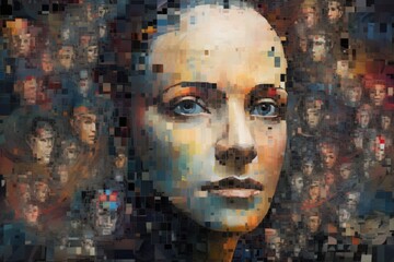 Puzzled Woman Face and Artificial Intelligence