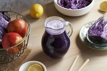 Fresh purple cabbage juice in a jug