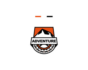 Adventure logo, moto logo, trail, mountains, vector illustration.