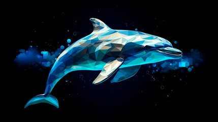 Blue dolphin underwater sunny sea. Wildlife close up marine seascape. Deep blue ocean water light rays. Nature diving aquatic animal photo