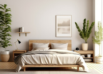 Fototapeta na wymiar Scandinavian interior design of modern bedroom.