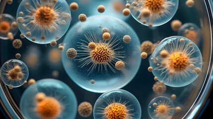 a petri dish with spores and bacteria(Generative AI) - obrazy, fototapety, plakaty
