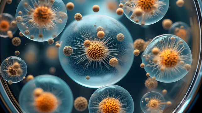 a petri dish with spores and bacteria(Generative AI)