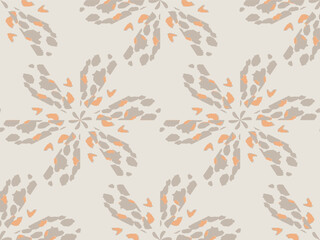 Watercolor Geometric Pattern. Ceramic Floral Tile. Vector Seamless Ornament. Beige Decorative Psychedelic Geo. 