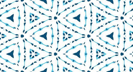 Tribal Vector Ikat Flowers Boho. Indigo Graphic Kaleidoscope. Apparel Trendy Botanical. Blue Design Handmade. Indigo Abstract Mosaic.