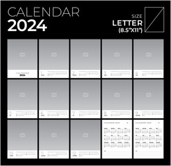 Calendar 2024, Portrait, Minimal Design, Photo, Week start Sunday template.