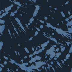 Vector Tie Dye Pattern. Blue Summer Print. Space Dye Print. Seamless Hand Painted Organic Design. Batik Zig Zag. Indigo Dirty Art Texture. Watercolor Design. Trendy Grunge Ethnic Print.
