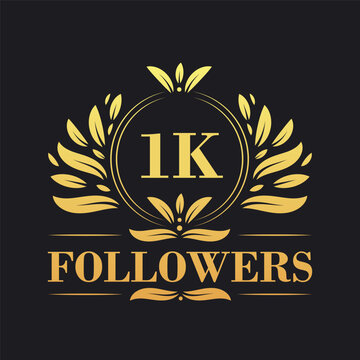 1K Followers celebration design. Luxurious 1K Followers logo for social media followers