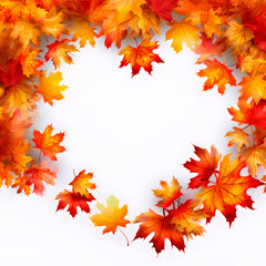 Autumn leaves on white background, top view.