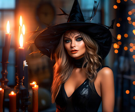 Sexy woman dressed as a witch for Halloween.