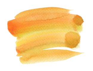 Zelfklevend Fotobehang PNG Ink watercolor yellow color smear brush stroke stain flow blot on transparent  background. © Liliia