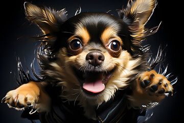 Jumping funny Chihuahua dog Appears To Say Hello - AI generated
