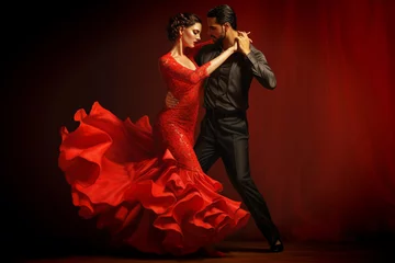 Gordijnen Couple in a flamenco pose, folkloric dance of Andalusia © acrogame