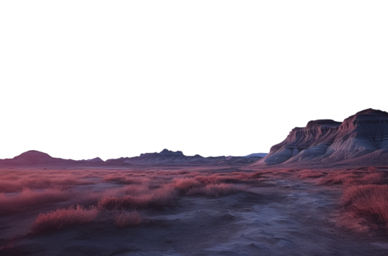 fantasy dry desert landscape as dusk. transparent isolated PNG file. 