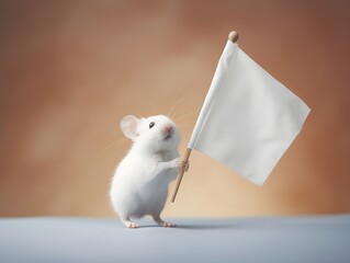 Kleines Zeichen der Hoffnung: Weiße Maus mit der Friedensflagge