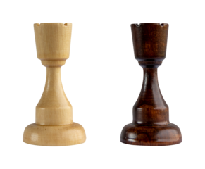 chess rooks isolated black and white wooden chessman pieces on transparent background