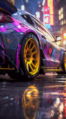 Japanese car tuning Bosozoku, graffiti poster art illustration, Generative AI