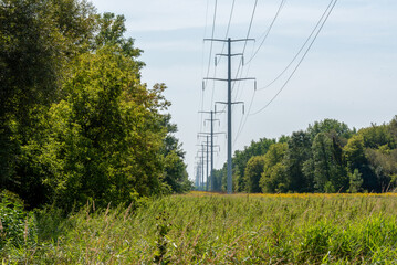 A Row Of Power Line Poles Stretching Across The Countryside In Wisconsin