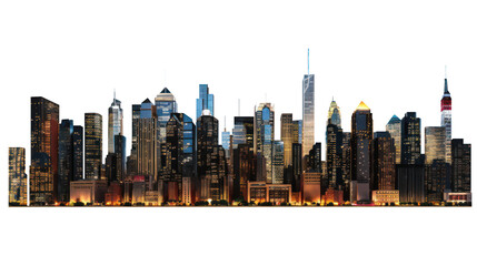 panoramic night city skyline isolated without background