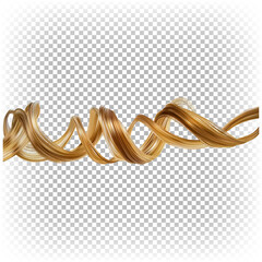 Beautiful shiny long curl of women's hair of light color. Vector 3d realistic illustration.