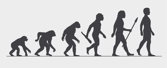 Evolution of man - Vector illustration of human evolving from primate to the modern man - obrazy, fototapety, plakaty