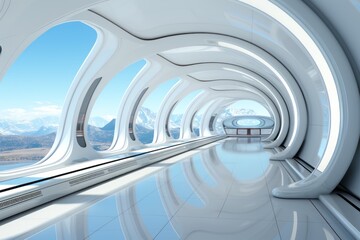 Empty futuristic corridor. Generative AI