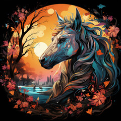An enchanting watercolor unicorn design, its mane and tail flowing like a rainbow river, Generative Ai