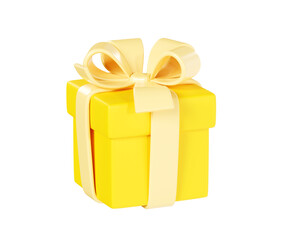 Yellow gift box with ribbon and bow 3d render illustration
