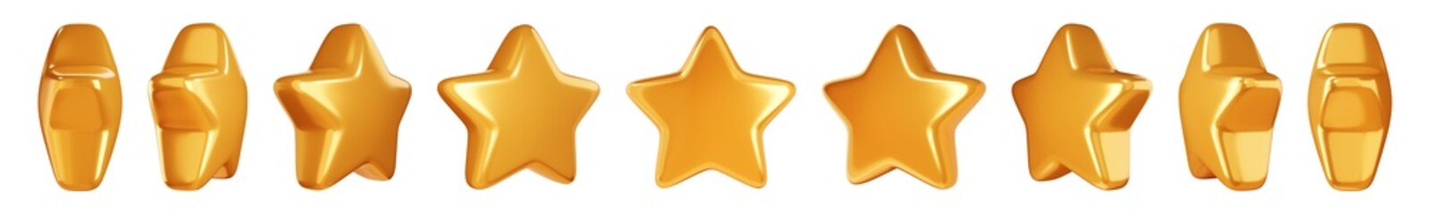 3d golden star animation set. Rotation of gold glossy cartoon game element. © Yuliia Osadcha