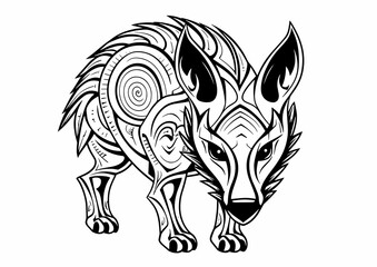 Fox Coyote Jackal Dog Phoenix Print Tattoo Stamp Mandala Pattern