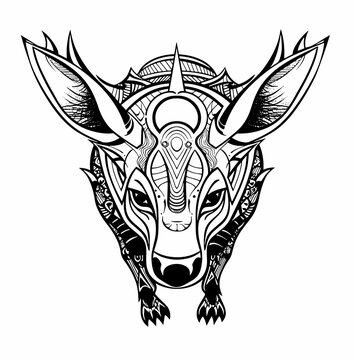 Fox Coyote Jackal Dog Phoenix Print Tattoo Stamp Mandala Pattern