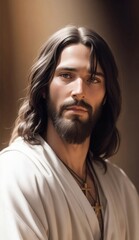 Fototapeta premium Jesus Christ Portrait Photo: Capturing the Spirit of Christmas - Stock Photo
