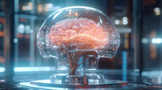 A brain being enhanced in a lab.