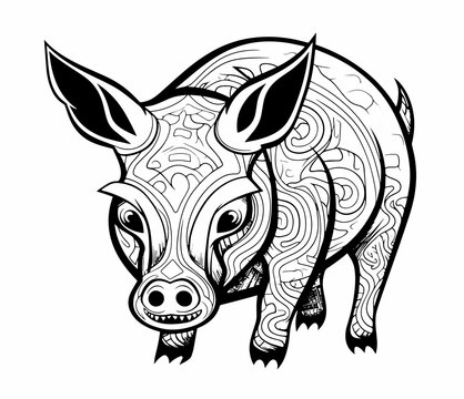 Rhinoceros Okapi Pig Boar Boar Africa Farm Mandala Tattoo Linear Pattern Stamp