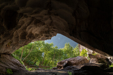  Old cave, (Shpella e Pellumbasit) near the city of Tirana, inside cave, stalactite